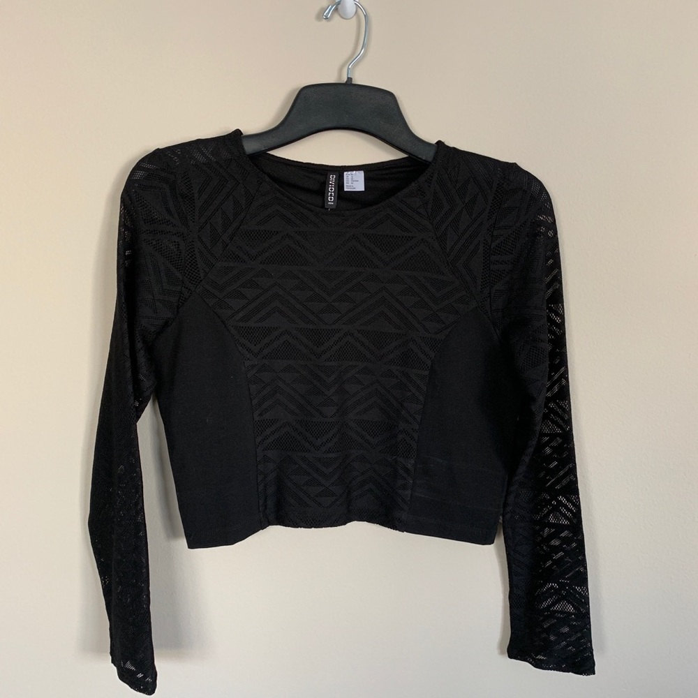 Long sleeve black crop top h&m